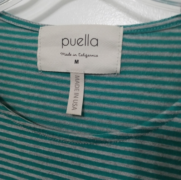 PUELLA ANTHROPOLOGIE LONG SLEEVE GREEN GRAY STRIPED KNIT TUNIC BLOUSE M - Picture 2 of 5